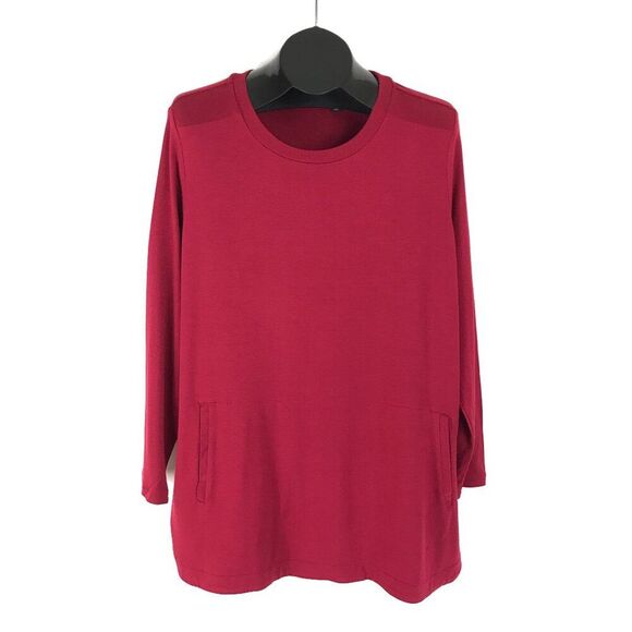 Susan Graver Weekend Cozy Jersey Knit Tunic Women's Plus 1X Petite Red Pockets - Picture 1 of 12
